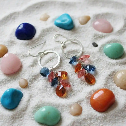 Silver Circle Multi Color Crystal Drop Dangle Earrings