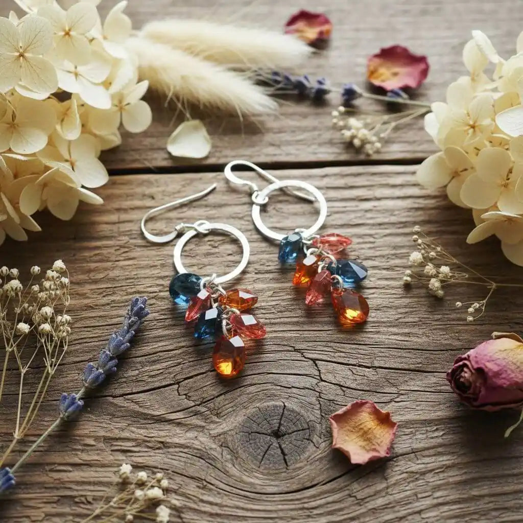 Silver Circle Multi Color Crystal Drop Dangle Earrings