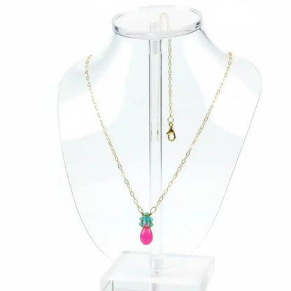 Gold Filled Pink and Aqua Gemstone Crystal Chain Necklace