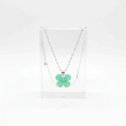 Mint Green Beaded Clover Necklace