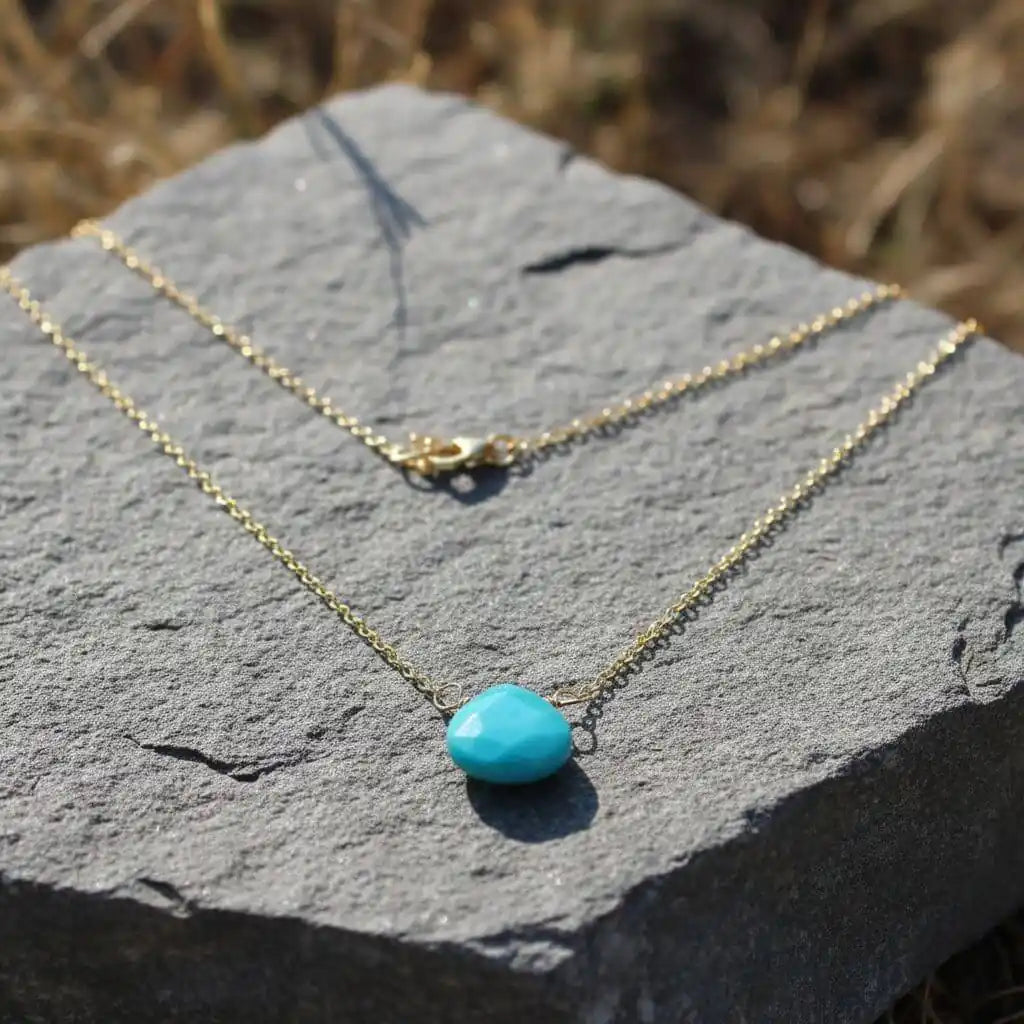 Gold Filled Aqua Jade Wire Wrap Gemstone Drop Necklace