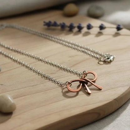 Wire Wrapped Copper Bow Tie Silver Chain Necklace