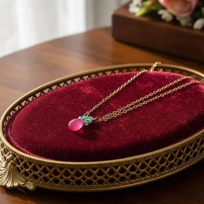 Gold Filled Pink and Aqua Gemstone Crystal Chain Necklace