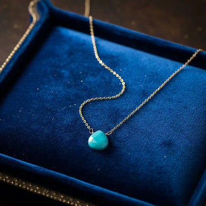 Gold Filled Aqua Jade Wire Wrap Gemstone Drop Necklace