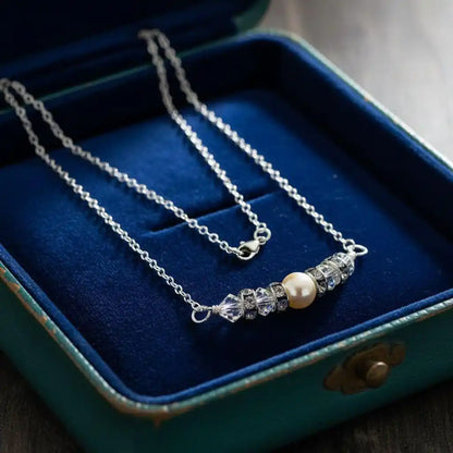Silver Swarovski Crystal Pearl Bar Bridal Necklace