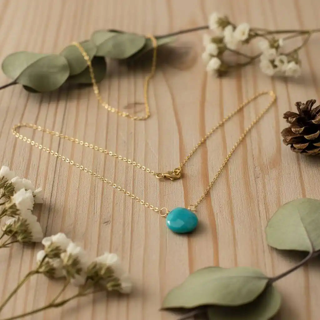 Gold Filled Aqua Jade Wire Wrap Gemstone Drop Necklace