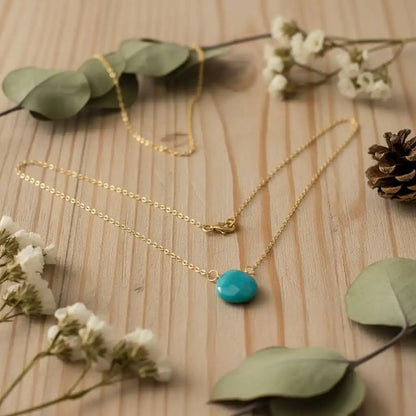 Gold Filled Aqua Jade Wire Wrap Gemstone Drop Necklace