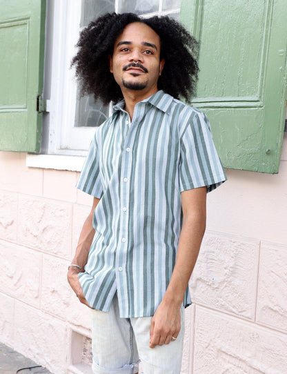 Ocean Stripes Organic Cotton Men's Button Down Shirt