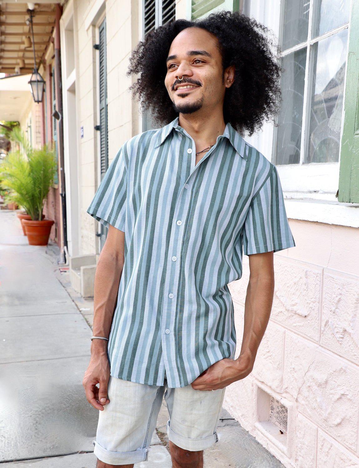 Ocean Stripes Organic Cotton Men's Button Down Shirt