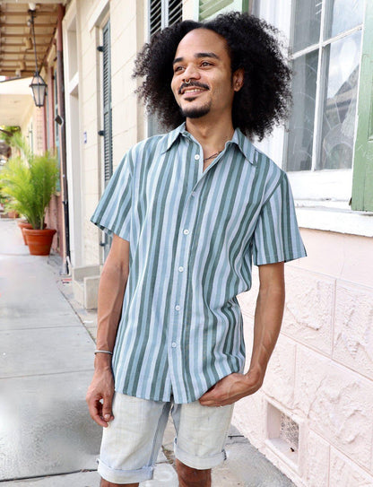 Ocean Stripes Organic Cotton Men's Button Down Shirt