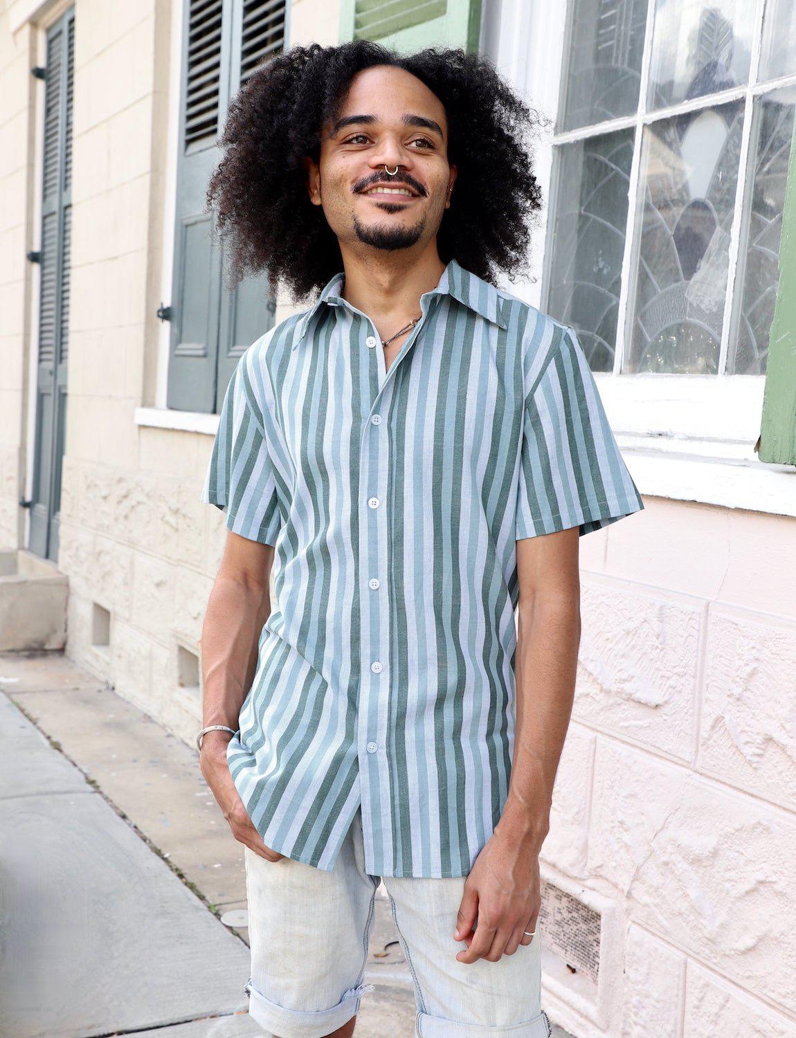 Ocean Stripes Organic Cotton Men's Button Down Shirt