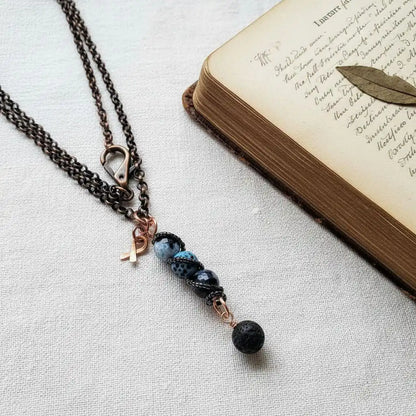 Child Abuse Awareness Agate Necklace With Lava Rock Bead