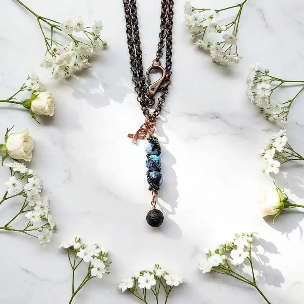 Child Abuse Awareness Agate Necklace With Lava Rock Bead