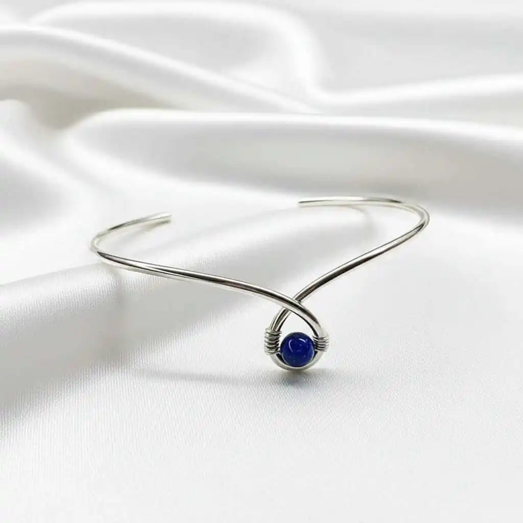 Silver Blue Bead Child Abuse Awareness Ribbon Bangle