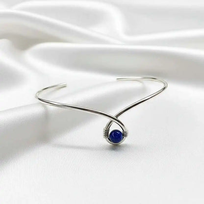 Silver Blue Bead Child Abuse Awareness Ribbon Bangle