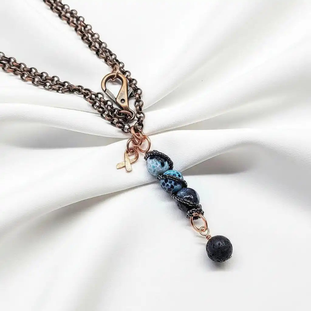 Child Abuse Awareness Agate Necklace With Lava Rock Bead