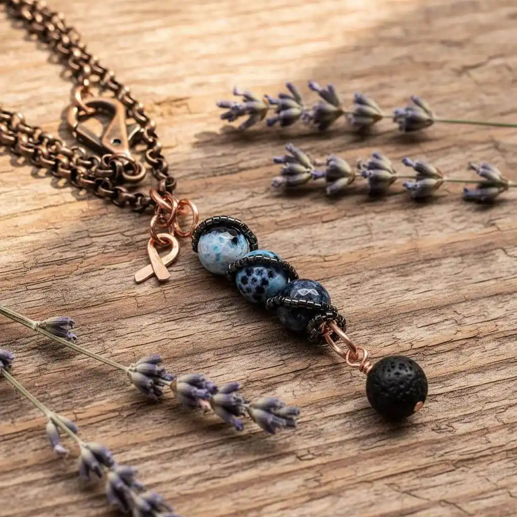 Child Abuse Awareness Agate Necklace With Lava Rock Bead