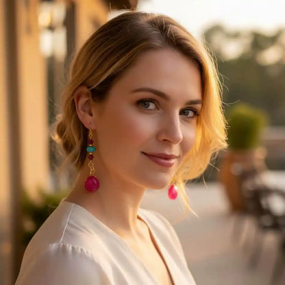 Gold Filled Wire Wrapped Pink Turquoise Gemstone Earrings