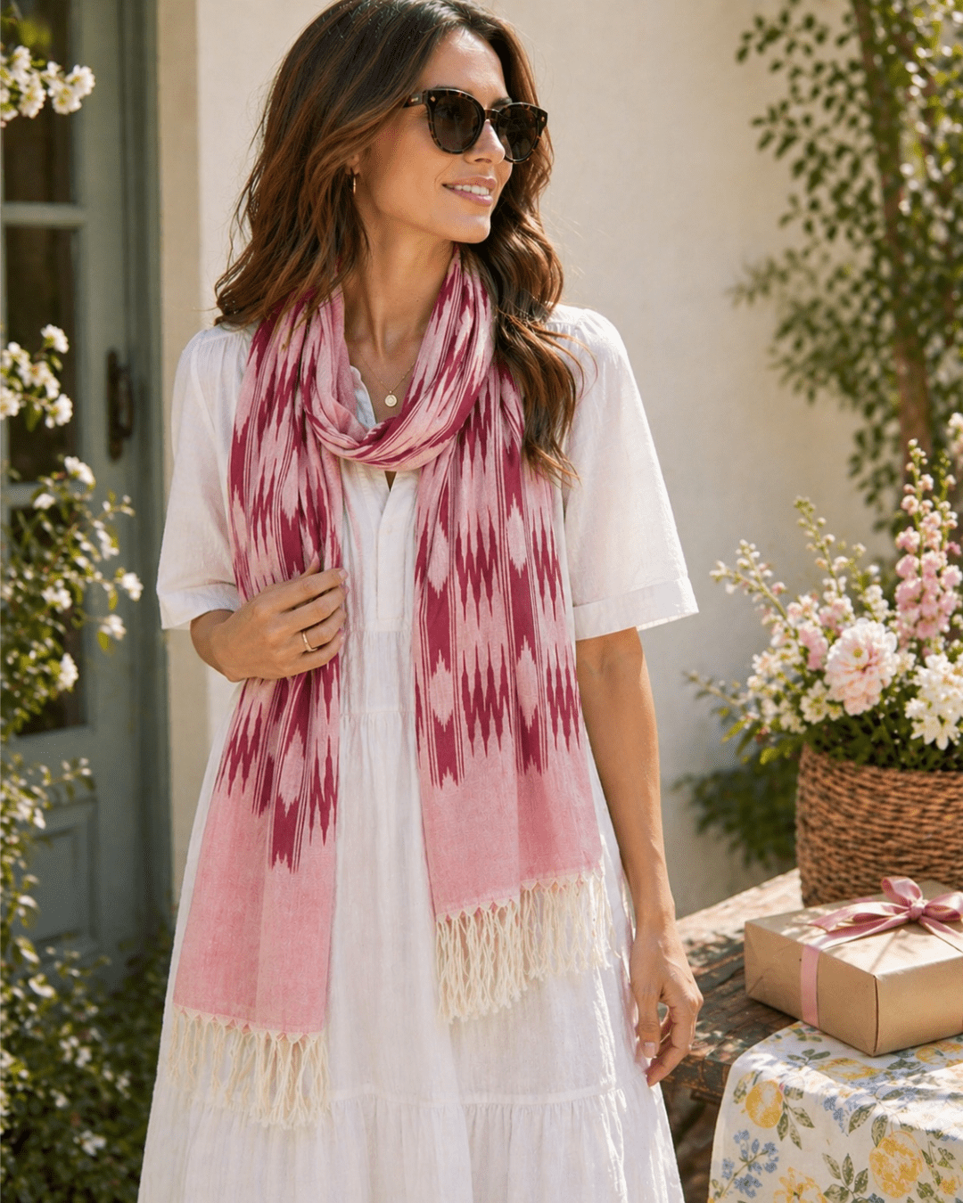 Pink & Burgundy Banded Stripes Scarf