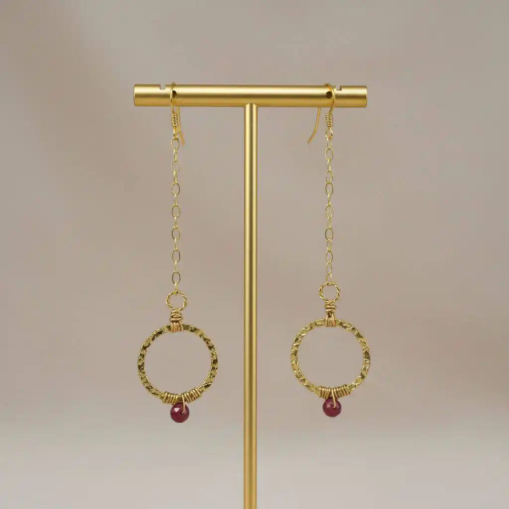 Gold Filled Wrapped Pink Chalcedony Open Circle Earrings