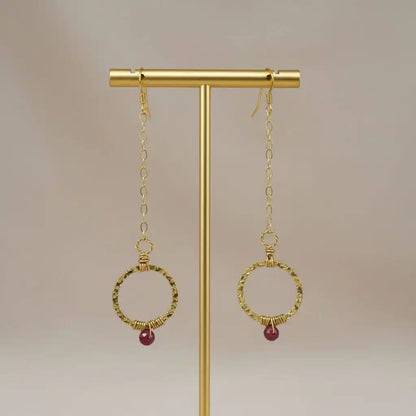 Gold Filled Wrapped Pink Chalcedony Open Circle Earrings