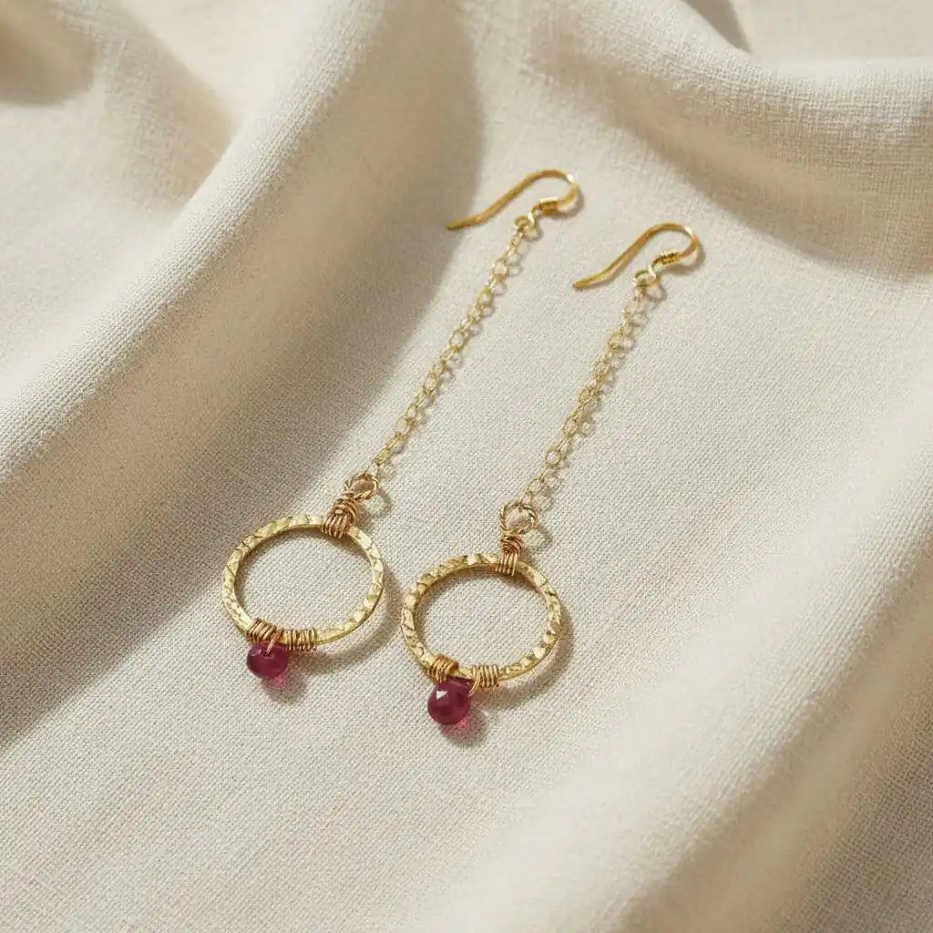 Gold Filled Wrapped Pink Chalcedony Open Circle Earrings