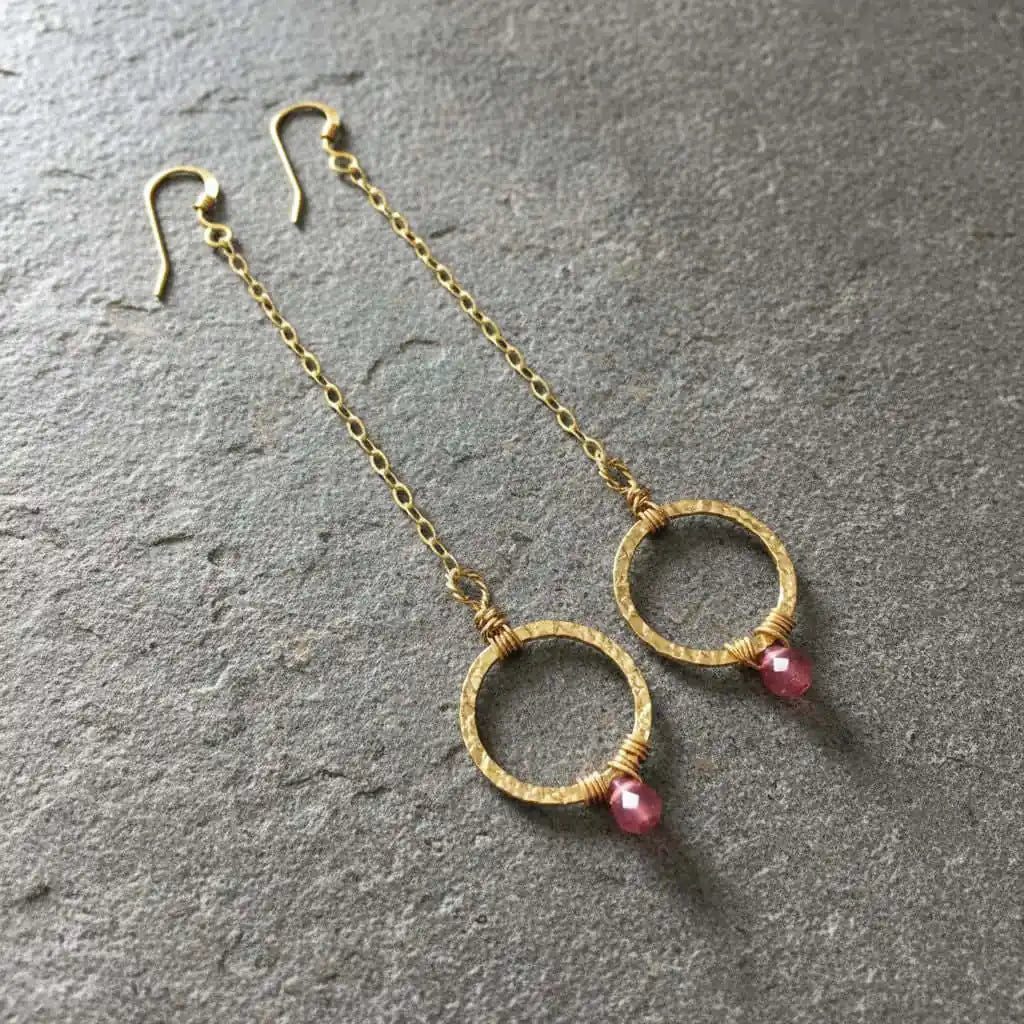 Gold Filled Wrapped Pink Chalcedony Open Circle Earrings