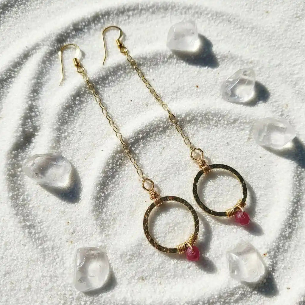 Gold Filled Wrapped Pink Chalcedony Open Circle Earrings