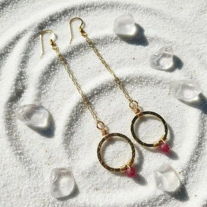 Gold Filled Wrapped Pink Chalcedony Open Circle Earrings