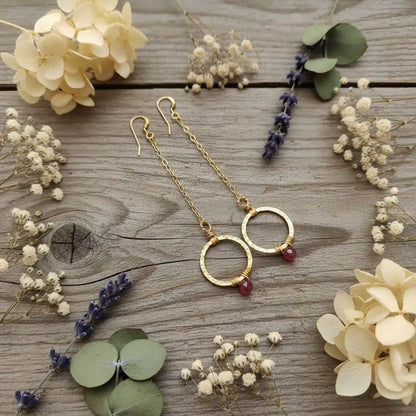 Gold Filled Wrapped Pink Chalcedony Open Circle Earrings