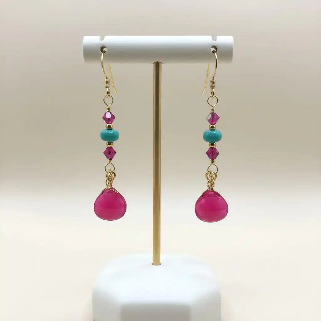 Gold Filled Wire Wrapped Pink Turquoise Gemstone Earrings