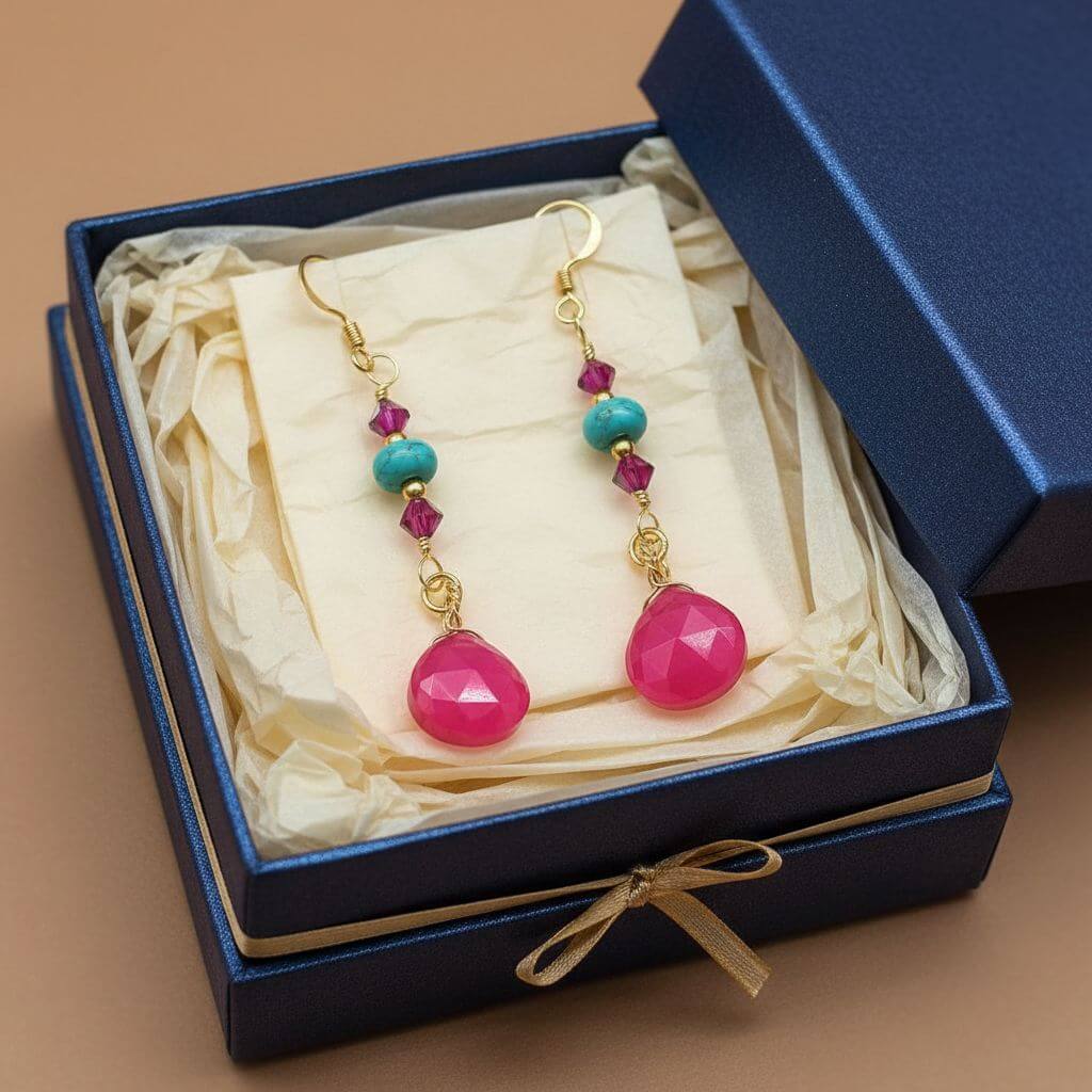 Gold Filled Wire Wrapped Pink Turquoise Gemstone Earrings