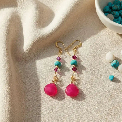 Gold Filled Wire Wrapped Pink Turquoise Gemstone Earrings