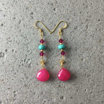 Gold Filled Wire Wrapped Pink Turquoise Gemstone Earrings