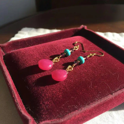 Gold Filled Wire Wrapped Pink Turquoise Gemstone Earrings
