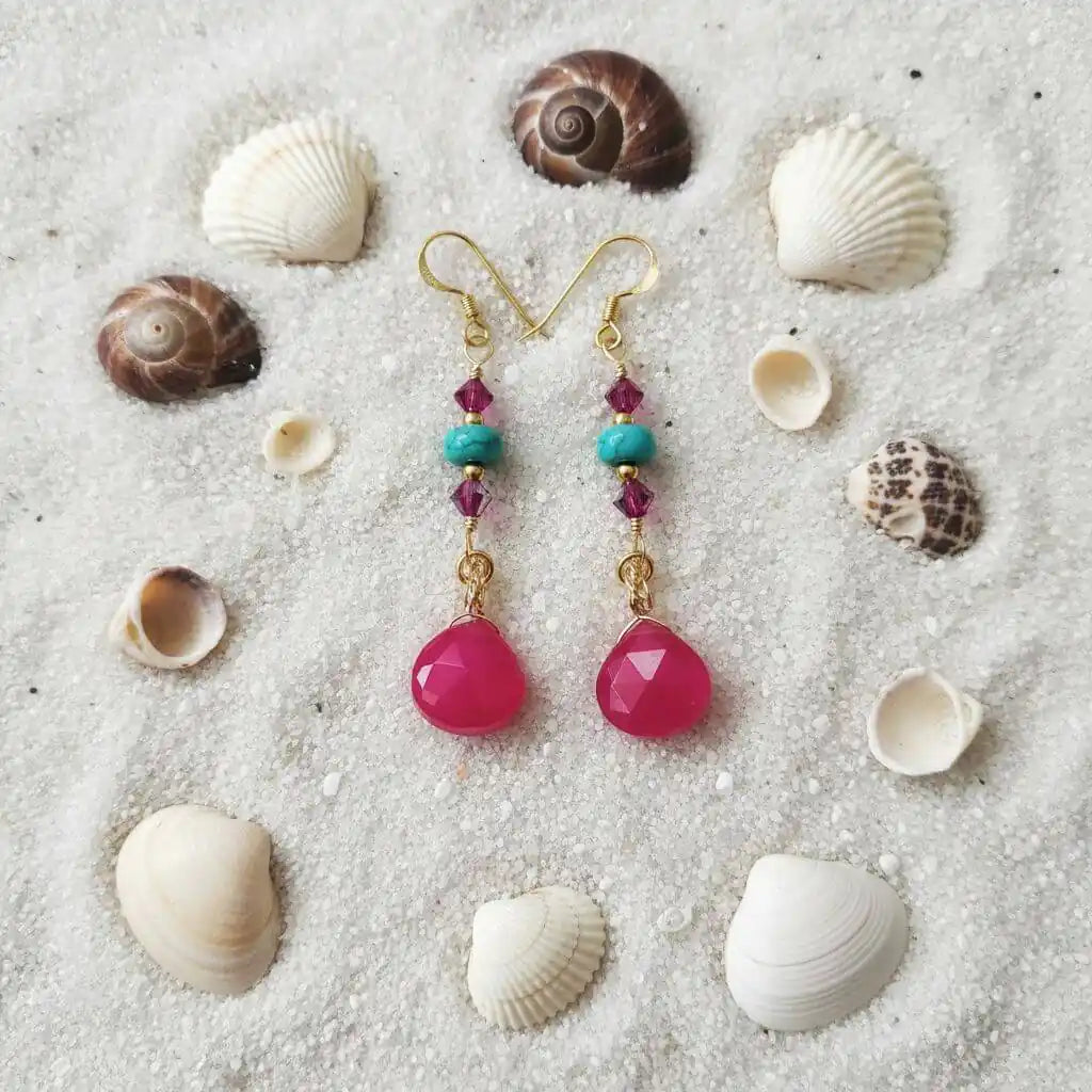 Gold Filled Wire Wrapped Pink Turquoise Gemstone Earrings