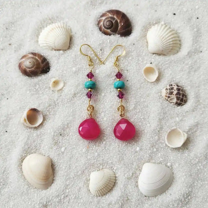 Gold Filled Wire Wrapped Pink Turquoise Gemstone Earrings