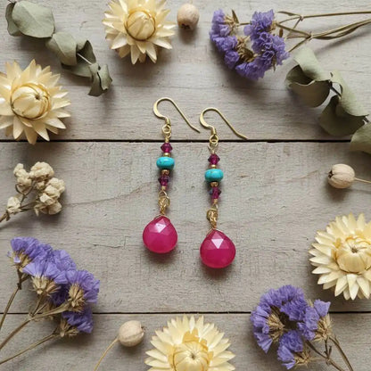 Gold Filled Wire Wrapped Pink Turquoise Gemstone Earrings