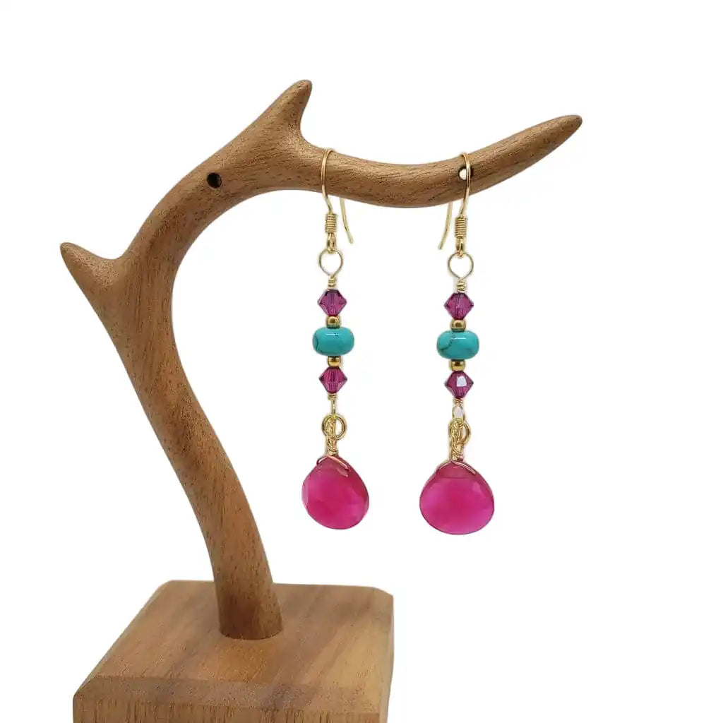 Gold Filled Wire Wrapped Pink Turquoise Gemstone Earrings