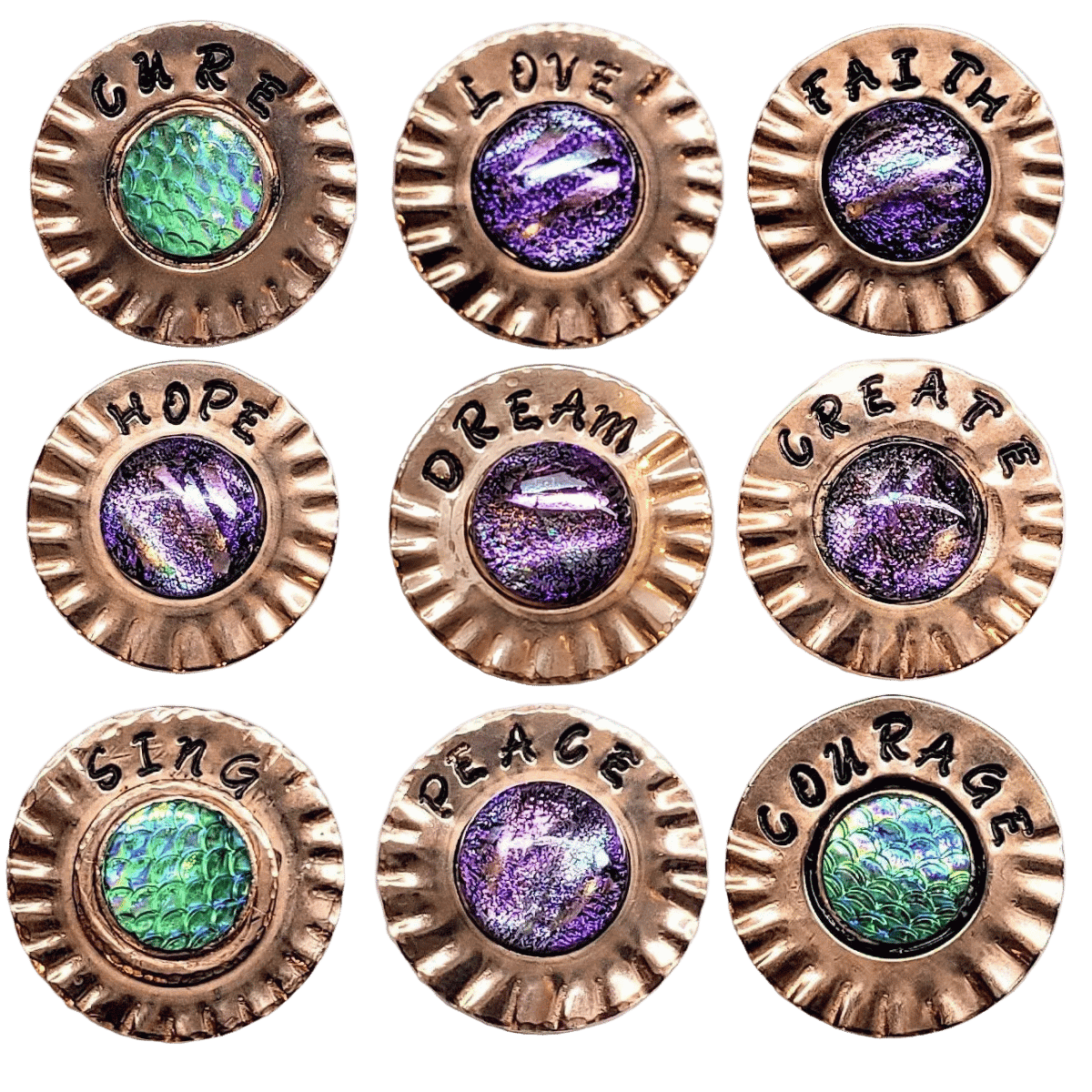 Handmade Stamped Artisan Copper Flower Refrigerator Magnets