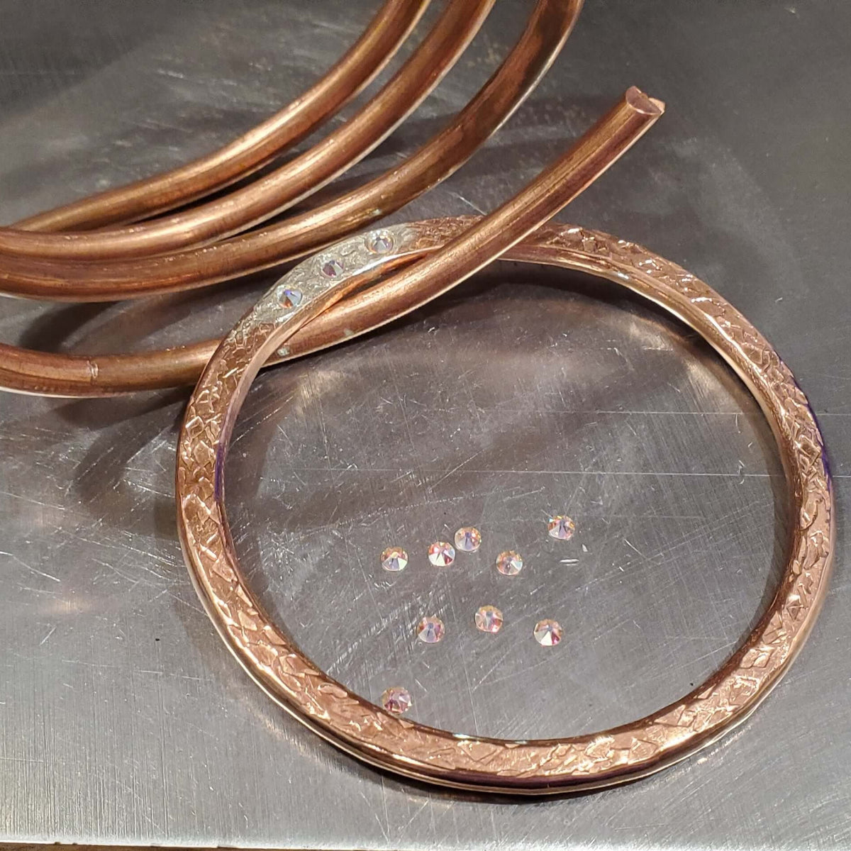 Mixed Metal Crystal Inlay Fusion Bangle