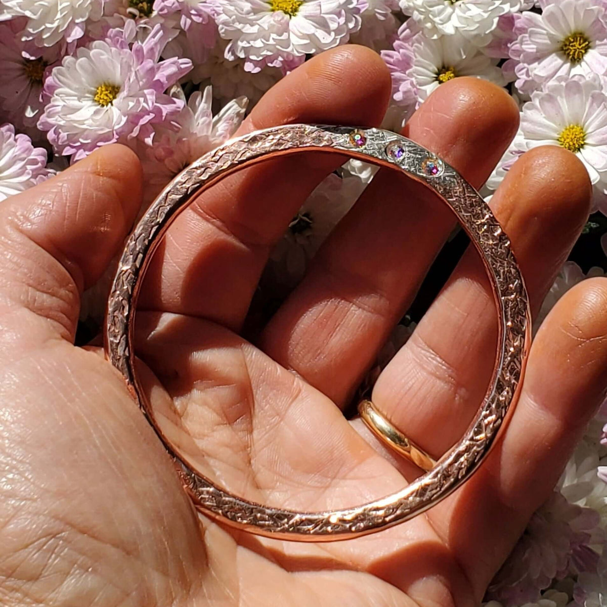 Mixed Metal Crystal Inlay Fusion Bangle