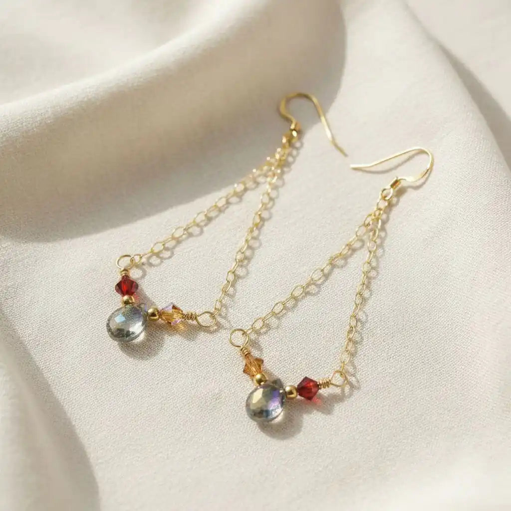 Mystic Rainbow Quartz Gold Filled Drop Earrings