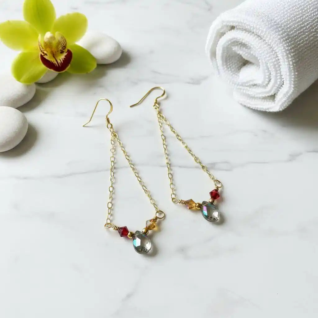 Mystic Rainbow Quartz Gold Filled Drop Earrings