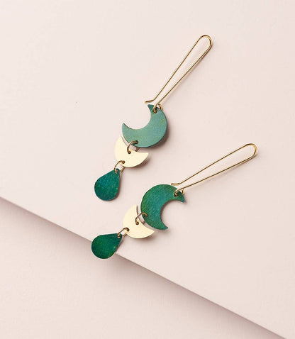 Rajani Teal & Gold Moon Earrings