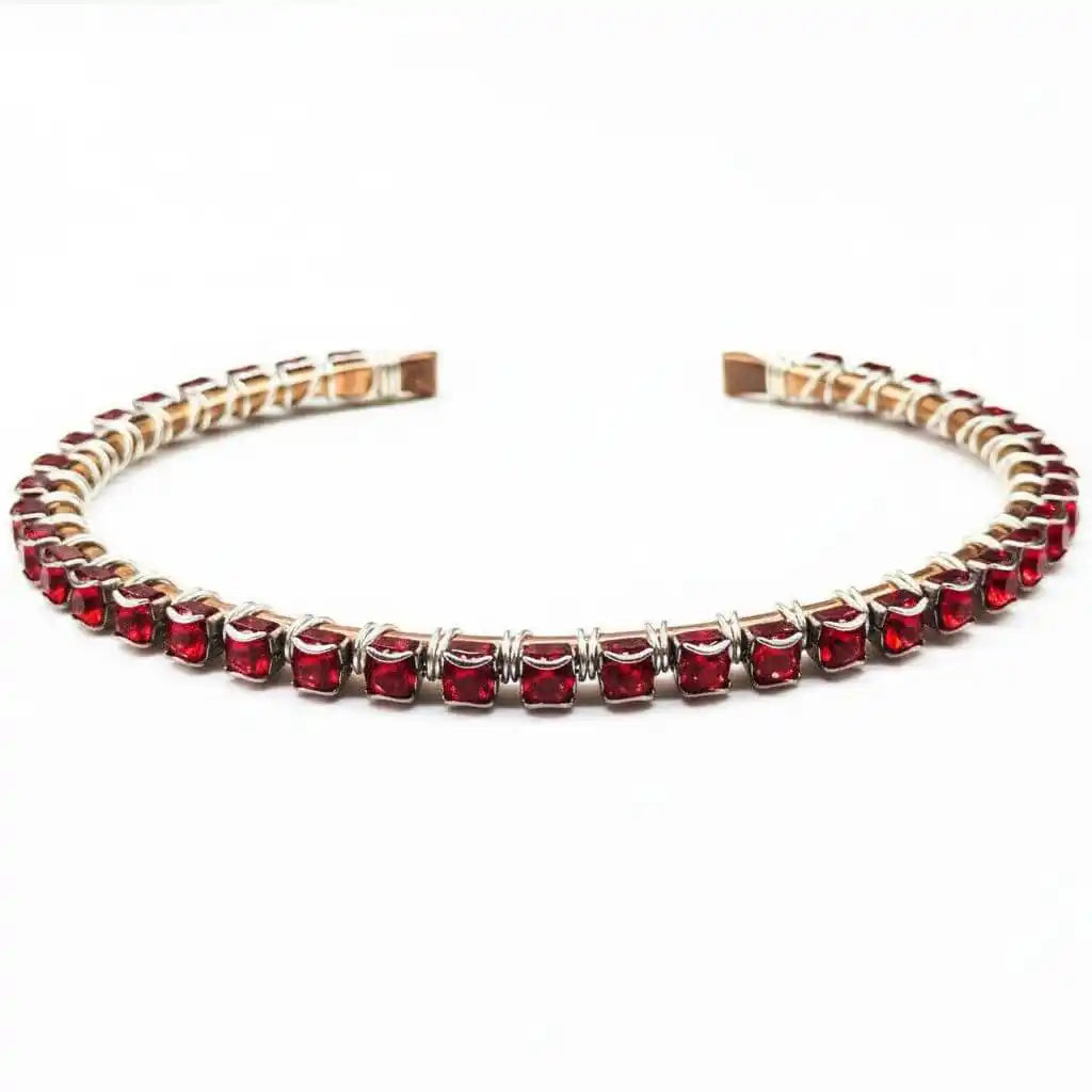 Wire Wrapped Red Crystal Tennis Bracelet Bangle