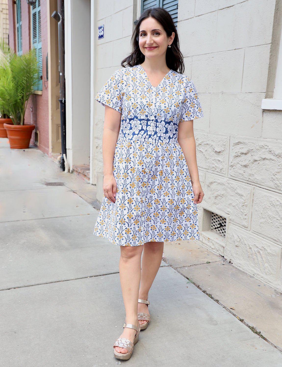 Retro Floral Organic Cotton Button Dress