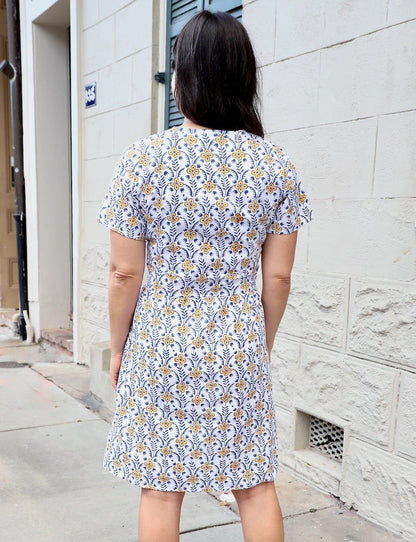 Retro Floral Organic Cotton Button Dress