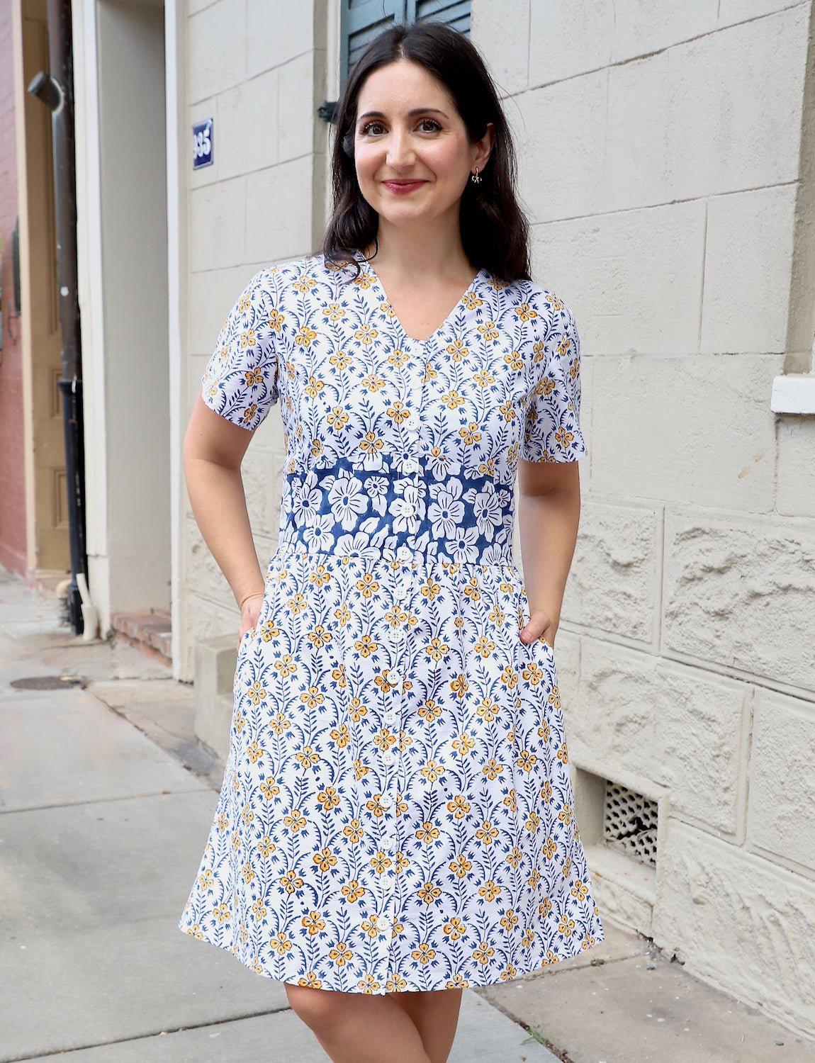 Retro Floral Organic Cotton Button Dress