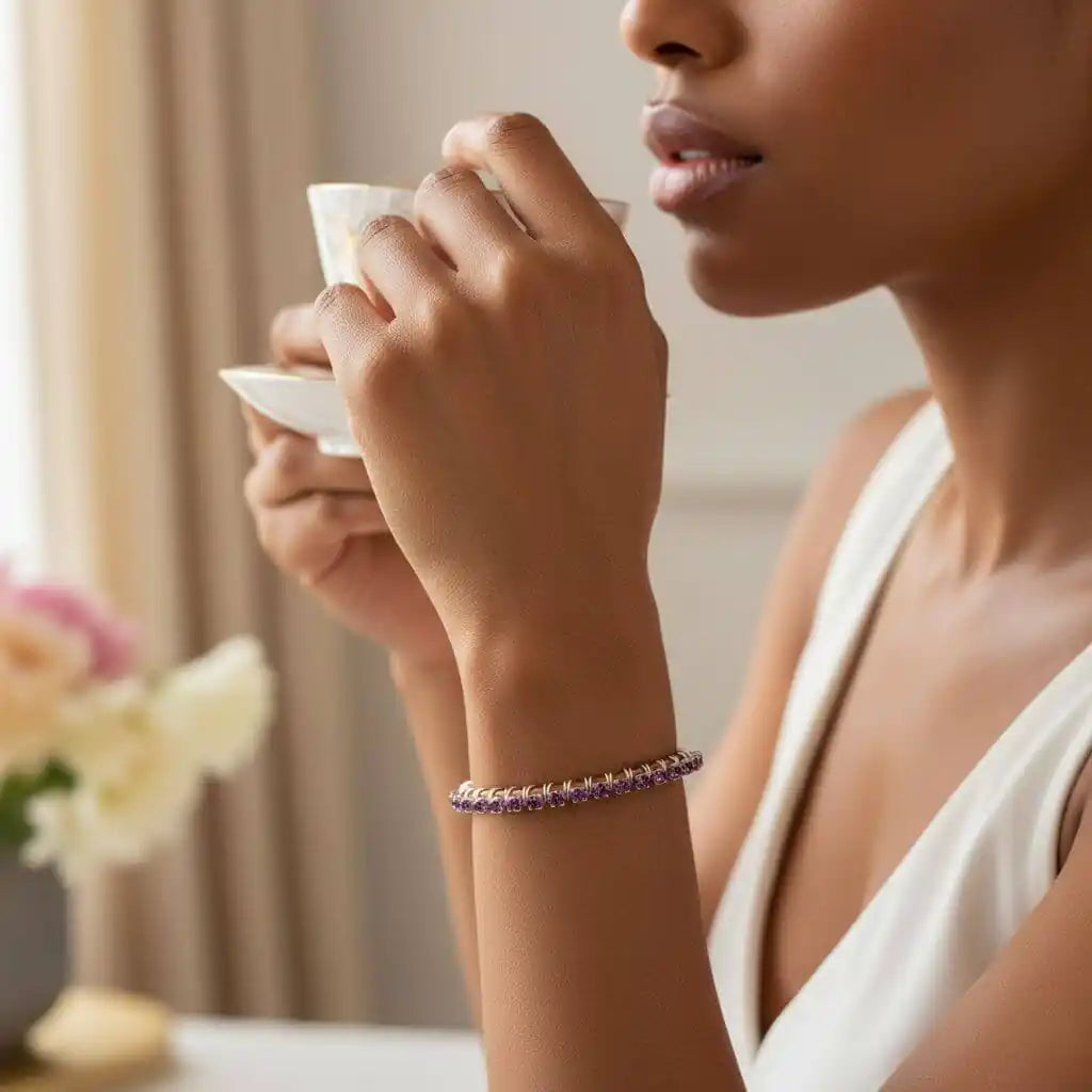 Wire Wrapped Amethyst Crystal Tennis Bracelet Bangle
